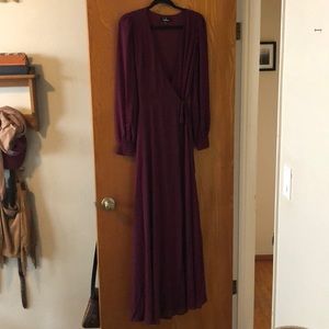 Lulus Plum colored long-sleeve long wrap dress